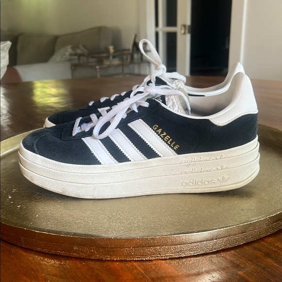 adidas Gazelle Black and White Platform Sneakers - Picture 1 of 6